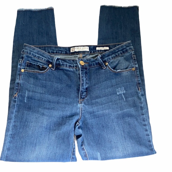 Anne Klein Jeans | Anne Klein Skinny Ankle Blue Raw Hem Jeans | Color: Blue | Size: 4 | Fatbluebird's Closet